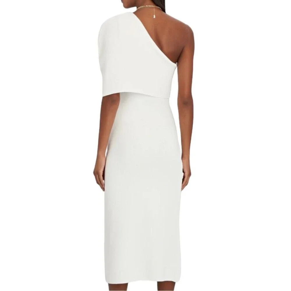 The Sei One Shoulder Cape Midi Pique Knit Sweater Dress Womens Size Medium $399 - Picture 3 of 15